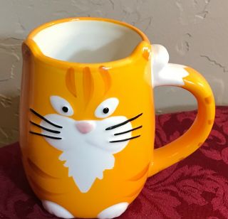 Tag Cup Figural 3d Mug 16 Oz Orange Whit Cat Coffee Tea Hand Painted Collectible