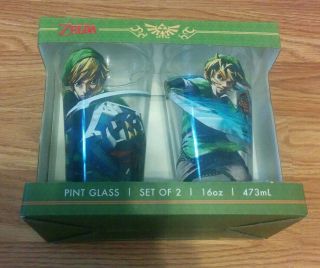 Legend Of Zelda 2 Pint Glasses Set 16oz Nintendo Skyward Sword