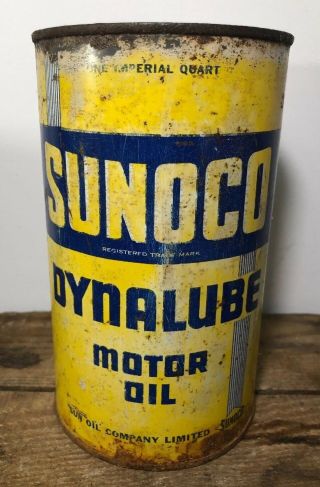 Vtg Rare 1946 Sunoco Dynalube Imperial 1 Quart Oil Can Metal Sun Oil Gas & Oil