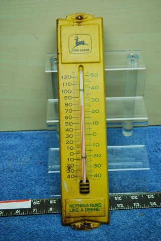 Vintage John Deere Advertising Metal Thermometer Nothing Runs Like A Deere