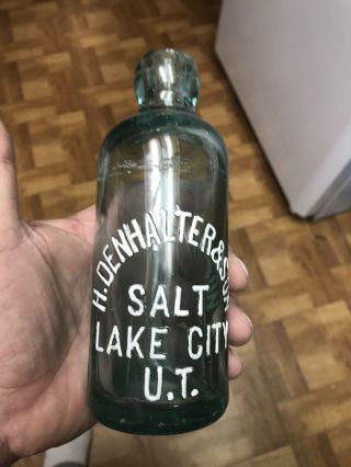 Rare H Denhalter & Son Hutch Hutchinson Bottle Salt Lake City Utah Ut "