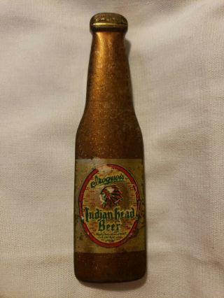 Vintage Indian Head Beer Bottle Opener Metal Advertising Shaped As A Bottle