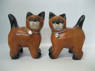 Wooden Pairs Cat Tail Up Handmade Wood Carved Figurine Home Decor Gift So Cute