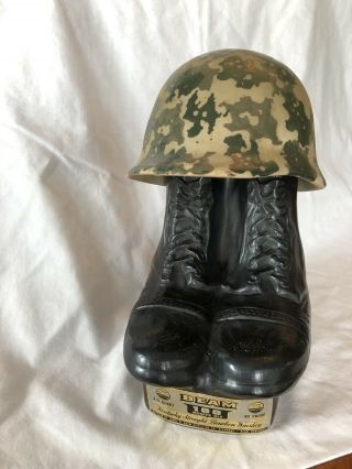 Jim Beam Military Helmet And Boots Decanter,  Vintage Collector Bottle