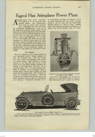 1917 Paper Ad 3 Pg Article Fageol Car Auto Automobil Airplane Power Plant Engine