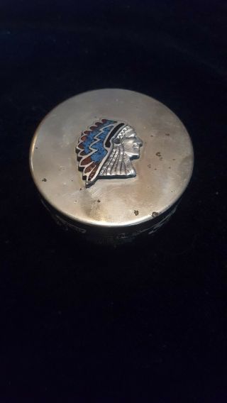 Turq/coral Skoal Can Lid Indian Chief,  Stainless