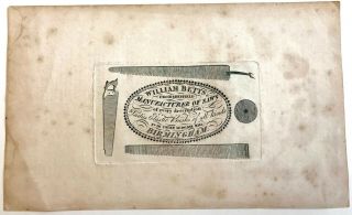C1828 Trade Card Printers Proof William Betts Manufacturer Of Saws Birmingham Gb