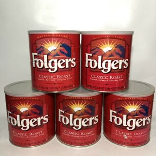 Vintage Folgers Coffee Tin Can Classic Roast Mountian Grown 39oz 2lb 7oz