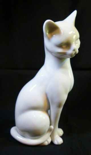 Vintage Sitting Tall White Cat Figurine Porcelain By Otagiri Omc Japan 8.  5 " T