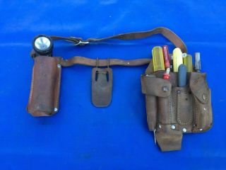 Vintage Bell System Telephone Lineman Tool Belt Pouch With Tools Flashlight Etc 2