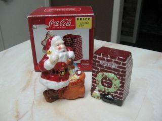 Coca Cola Santa At Fireplace With Bag Of Toys Salt & Pepper Shaker Set -