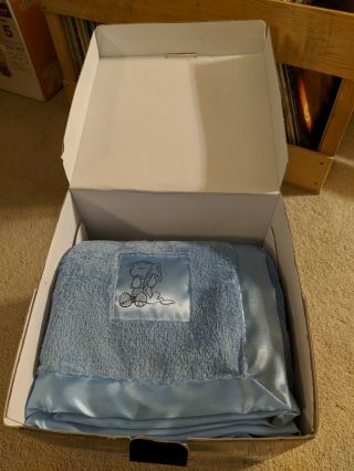 Htf Peanuts Project Linus Blue Fleece Satin Blanket 59 " X 49 " Rare