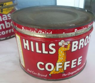 Vintage Hills Bros Coffee 1 Lb Keywind Tin Can Right Lid Copyright 1935