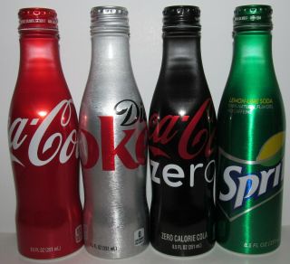 Coca - Cola Aluminum Coke Diet Coke Coca - Cola Zero Sprite Four (4) Empty Bottles