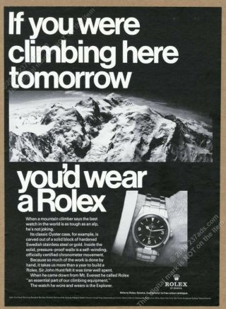 1967 Rolex Explorer Watch Mt Everest Photo Vintage Print Ad