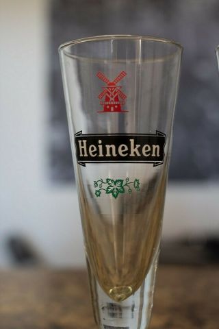 RARE SET of 5 VINTAGE Heineken Beer Tulip Stem Glasses Green Red Windmill LOGO 5