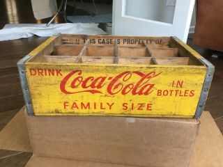 Vintage Yellow Coca Cola Family Size Wood Crate 12 Bottle 1968 Charleston Sc