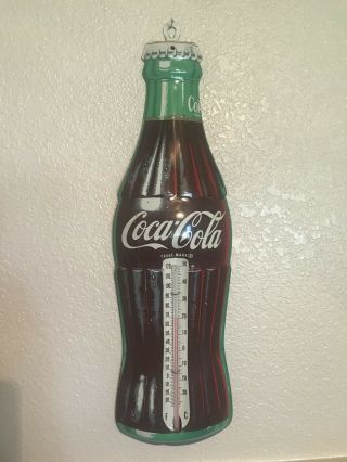 Vintage 50s - 60s Coke Coca Cola Bottle Advertising Litho Tin 17 " Thermometer Sign