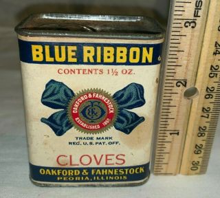 Antique Blue Ribbon Cloves Spice Tin Peoria Il Vintage Country Grocery Store Can