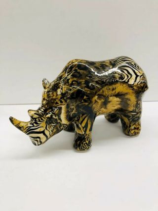 La Vie Safari African Patchwork Rhino Figurine 8.  5 X 6.  5 X 3.  5