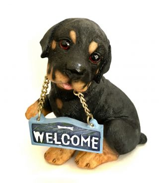 Rottweiler Puppy Welcome Sign Figurine Collectible Dog Statue By Lincolnshire