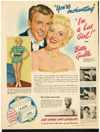 Lux Soap Ad Betty Grable Advert Bathroom 1951 Vintage Print Ad Retro