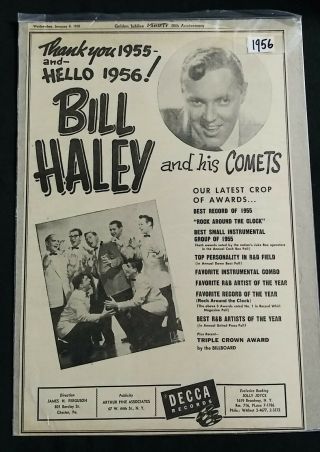 1956 Bill Haley & His Comets 10x15 Print Ad Fn 6.  0 Decca Records