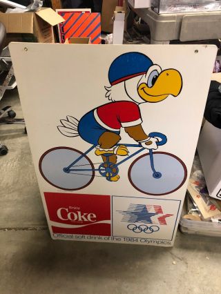 1981 Coca Cola Cardboard Sign 22” X 34” Olympic Los Angeles Usa Double Sided