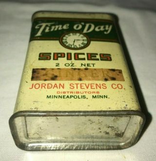 ANTIQUE TIME O ' DAY GINGER SPICE TIN LITHO CAN MINNEAPOLIS MN GROCERY STORE OLD 5