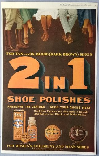 2 In 1 Shoe Polishes 1918 Ad Bold & Colorful F.  F.  Dalley Corp.