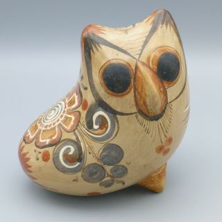 Vintage Mexican Tonala Burnished Pottery Owl Figurine 5.  5 " Tall Mexico