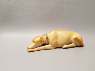 Antique Whippet Greyhound Laying Dog Figurine Porcelain 6 1/2 "