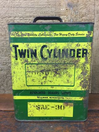 Vintage Twin Cylinder 2 Gallon Metal Oil Can Willmar,  Minnesota - John Deere