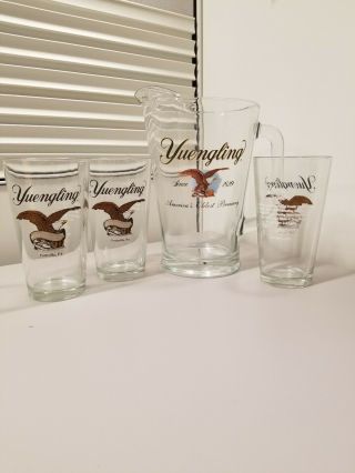 Yuengling Pitcher And 3 Beer Glasses
