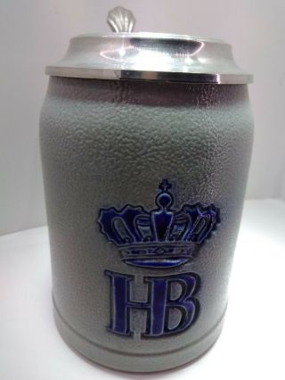 Hb Hofbrauhaus Munchen Crown Gray Stoneware West Germany Beer Stein With Lid 1l