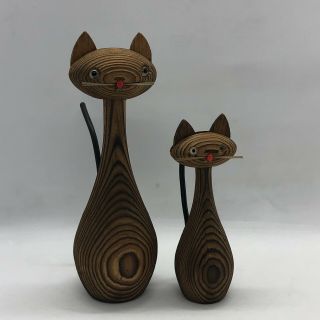 Wood Cats Mid Century Made In Japan Cryptomeria Wood 2 2