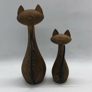 Wood Cats Mid Century Made In Japan Cryptomeria Wood 2 4