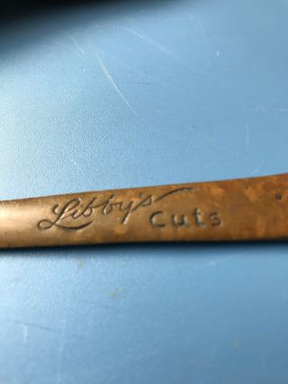 Libby ' s Cuts Letter Opener Knife Advertising Cow York Antique Brass Copper 3