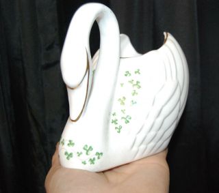 Rare Irish " Royal Tara " Bone Porcelain Swan Shamrock Planter Vase Galway Ireland