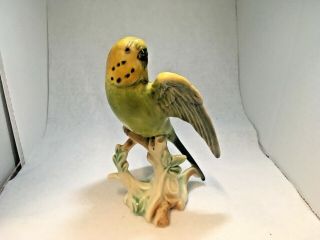 Vintage Porcelain Green Parakeet Budgie Bird Figurine -