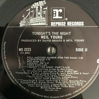 Neil Young - Tonight ' s The Night LP (1975) Reprise - MS 2221.  VG,  /VG.  1st Press 4