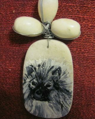 Keeshond Hand - Painted On Rectangular Pendant/bead/necklace