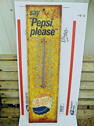 Vintage Say Pepsi Please Metal Advertising Thermometer Country Store Sign $24.  95