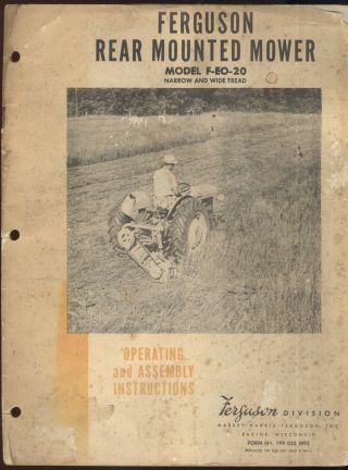1955 Operating Instructions,  Ferguson Rear Mounted Mower Model F - Eo - 20