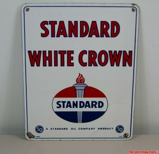Standard White Crown Gasoline Gas Pump Plate Fuel Station Sign Porcelain Metal