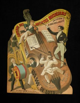 French Antique Advertising Loterie Des Artistes Musiciens - Music Violin Sign