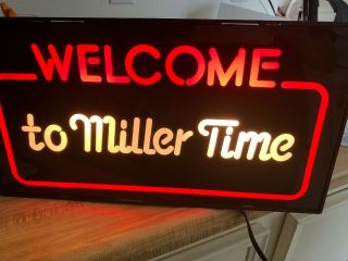 Vintage Welcome To Miller Time Light Up Beer Sign By Miller Brewing Company