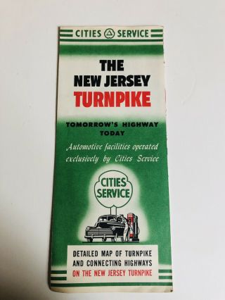1953 Jersey Turnpike Toll Road Map Cities Service Gas