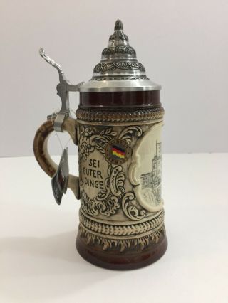 Vintage King German Lidded Beer Stein Germany Sei Guter Dinge