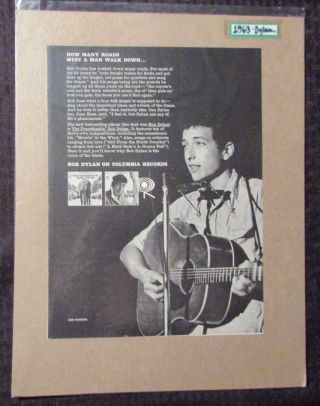 1963 Bob Dylan Columbia Records 8x11 Print Ad Fn 6.  0 Don Hunstein